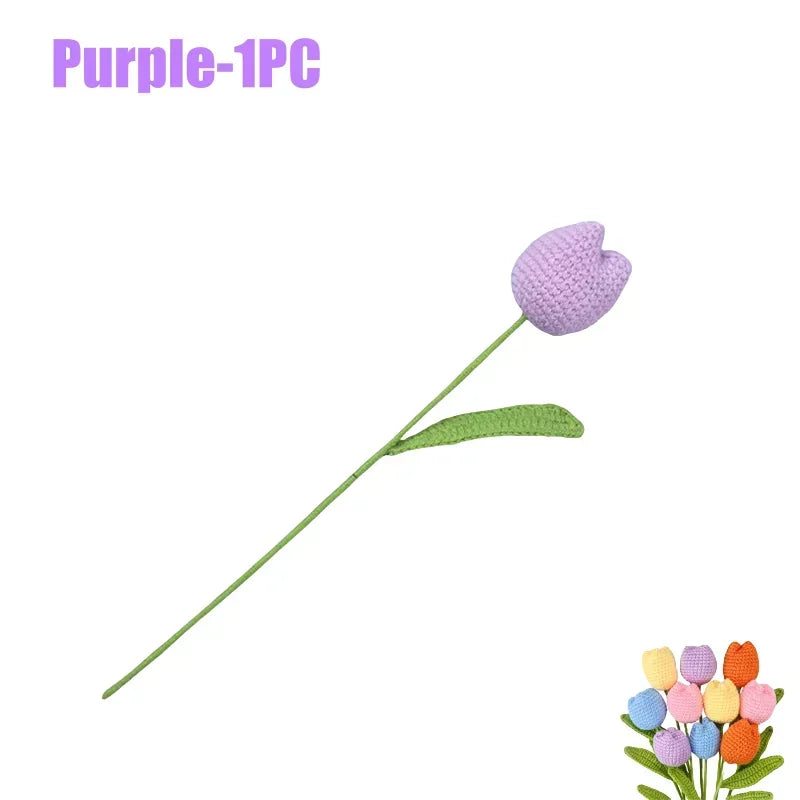 Handmade Crochet Tulip Single Stem Knitted Flower – Home Decor