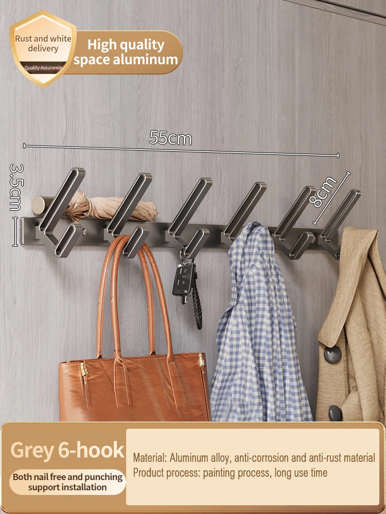 No-Drill Aluminum Wall Hooks – 6 Robe & Clothes Hangers