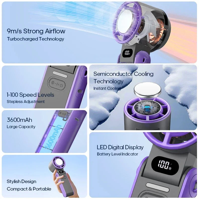 Lenovo Air Cooling Turbo Fan Mini Handheld Foldable USB Rechargeable 3600mAh 100 Wind Speeds Adjustable Outdoor With Lanyard Peaceful Pleasures Health and Wellness