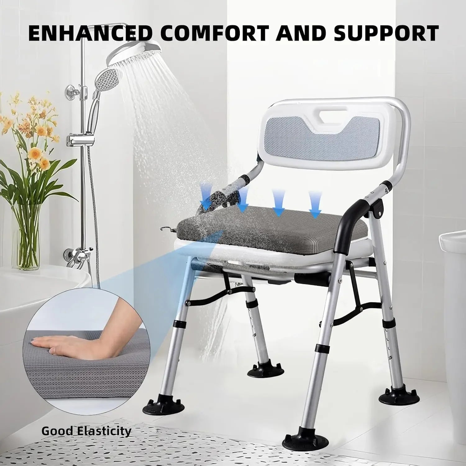 Non-Slip Shower Seat Cushion with Quick-Dry Mesh, Comfortable Bath Chair Pad for Elderly and Pregnancy Support Peaceful Pleasures Health and Wellness
