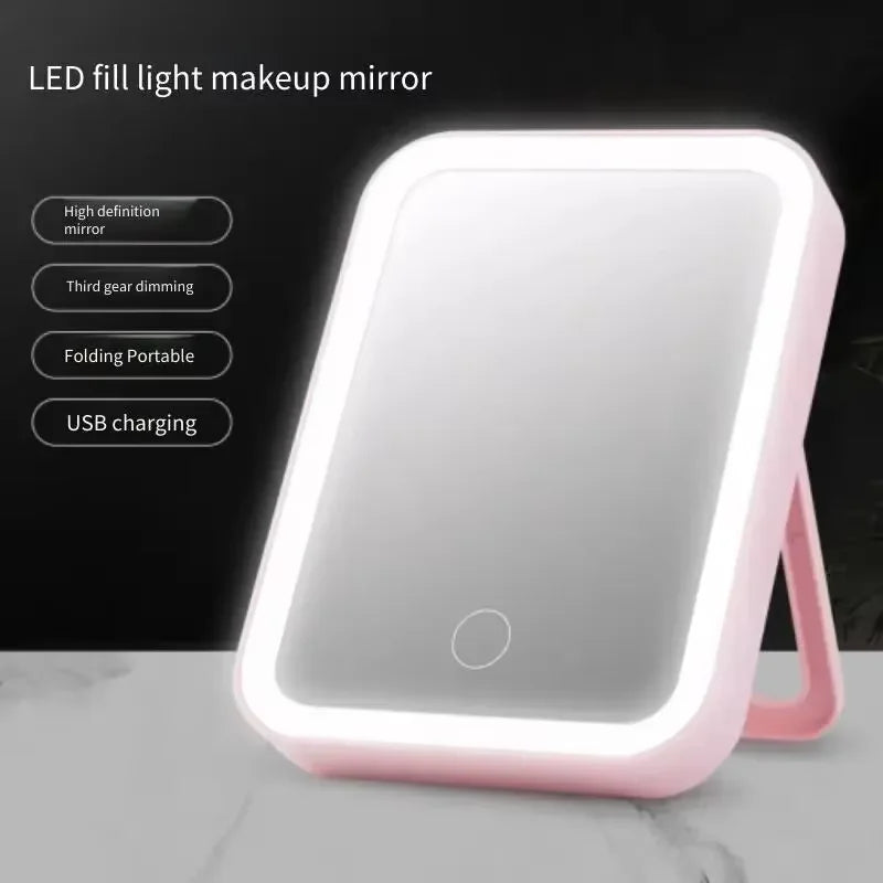 LED Compact Vanity Mirror – USB Rechargeable, Touch Dimming