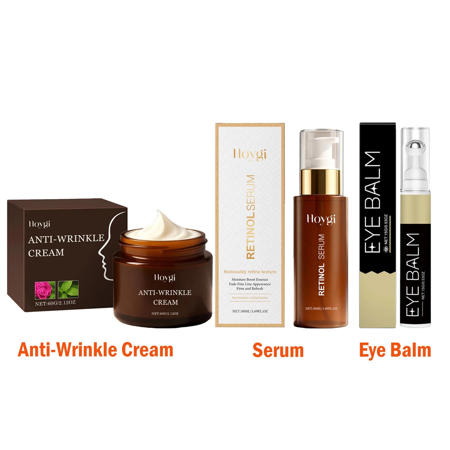 Retinol Skincare Set – Anti-Wrinkle Cream, Serum & Eye Balm