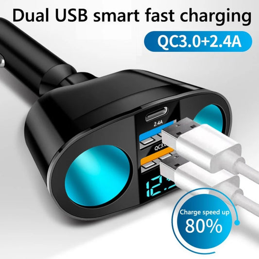 Dual USB Type-C Car Charger | Digital Display Fast Charging Car Charger Adapter Peaceful Pleasures Health and Wellness