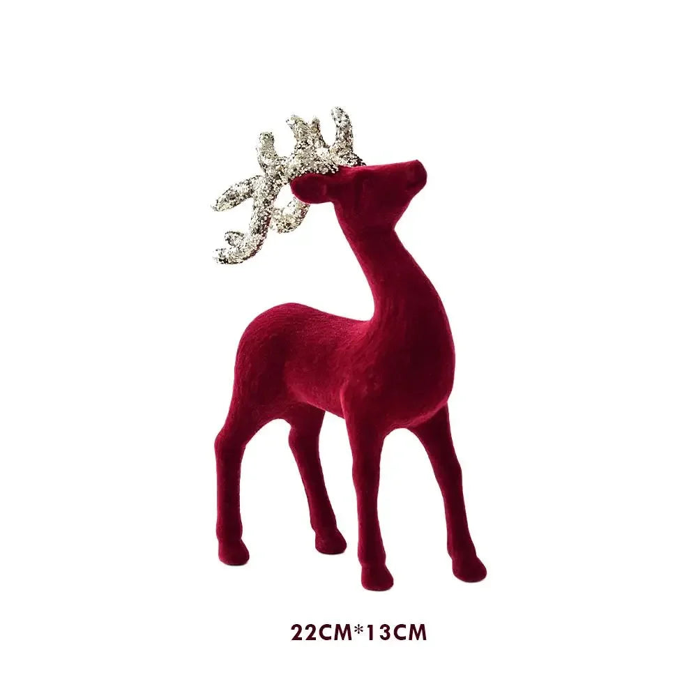 1PCS House Tabletop Decor Hanging Baubles Flocking Mini Deer Pendant Elk Christmas Reindeer Deer Ornaments Decorations Peaceful Pleasures Health and Wellness 02