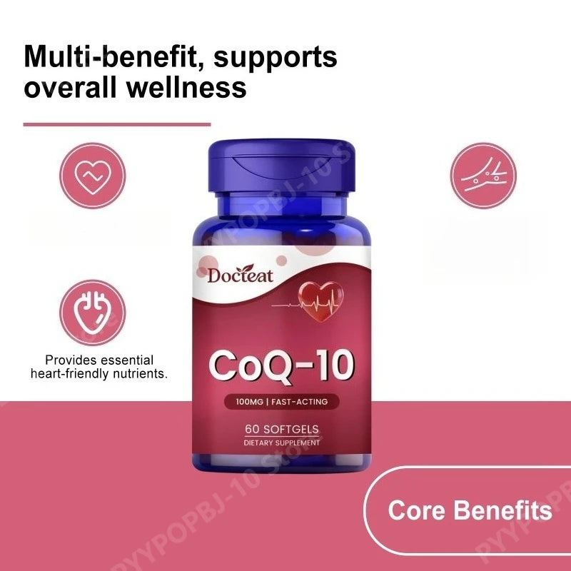 CoQ10 100mg Dietary Supplement with Vitamin E and Omega 3 Daily Nutritional Support Softgels 60 Count Peaceful Pleasures Health and Wellness