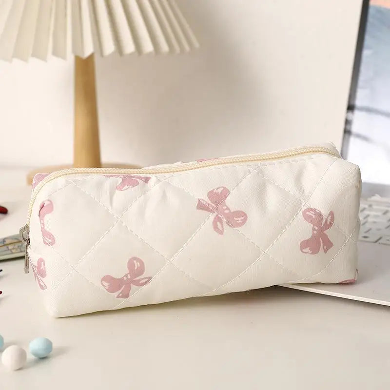 Cute Bow Floral Cherry Pencil Case – Large Capacity Pen Bag