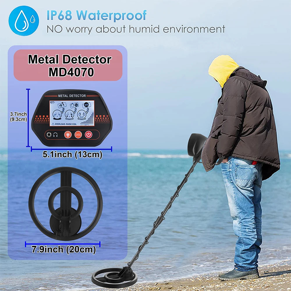 MD4070 Underground Metal Detector High Sensitivity Jewelry Treasure Gold Waterproof Metal Detecting Coins Finder Adult Children Peaceful Pleasures Health and Wellness