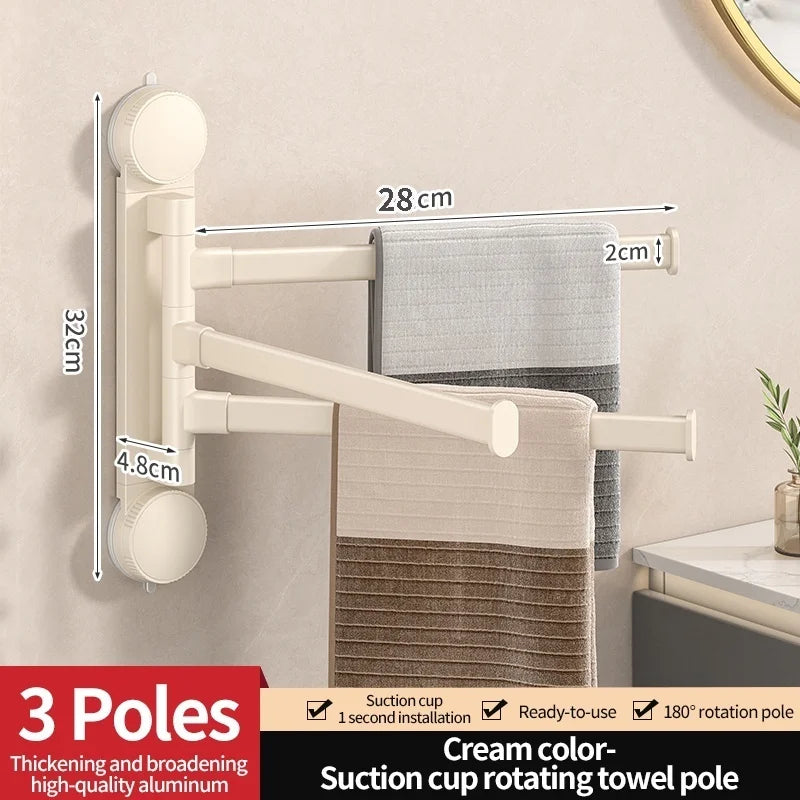 Drill-Free Rotating Double Towel Bar Rack with Suction Cup & Hook