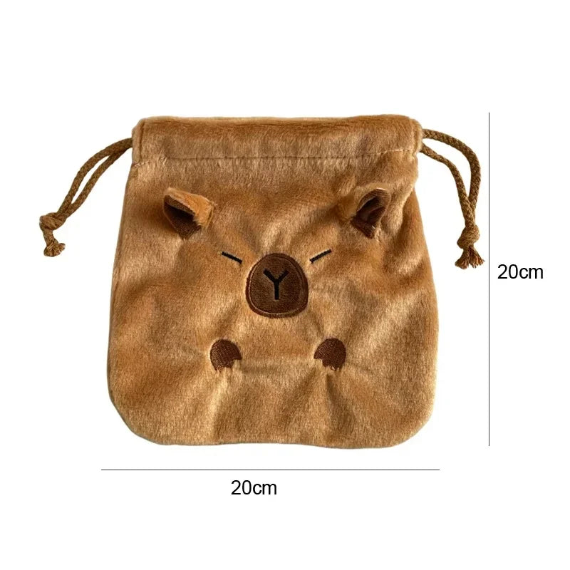 Kawaii Capybara Drawstring Bag – Large Canvas Cosmetic Pouch Drawstring Cosmetic Bag Peaceful Pleasures Health and Wellness