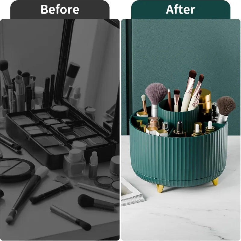 360° Rotating Makeup Organizer – 5-Slot Brush & Cosmetic Holder