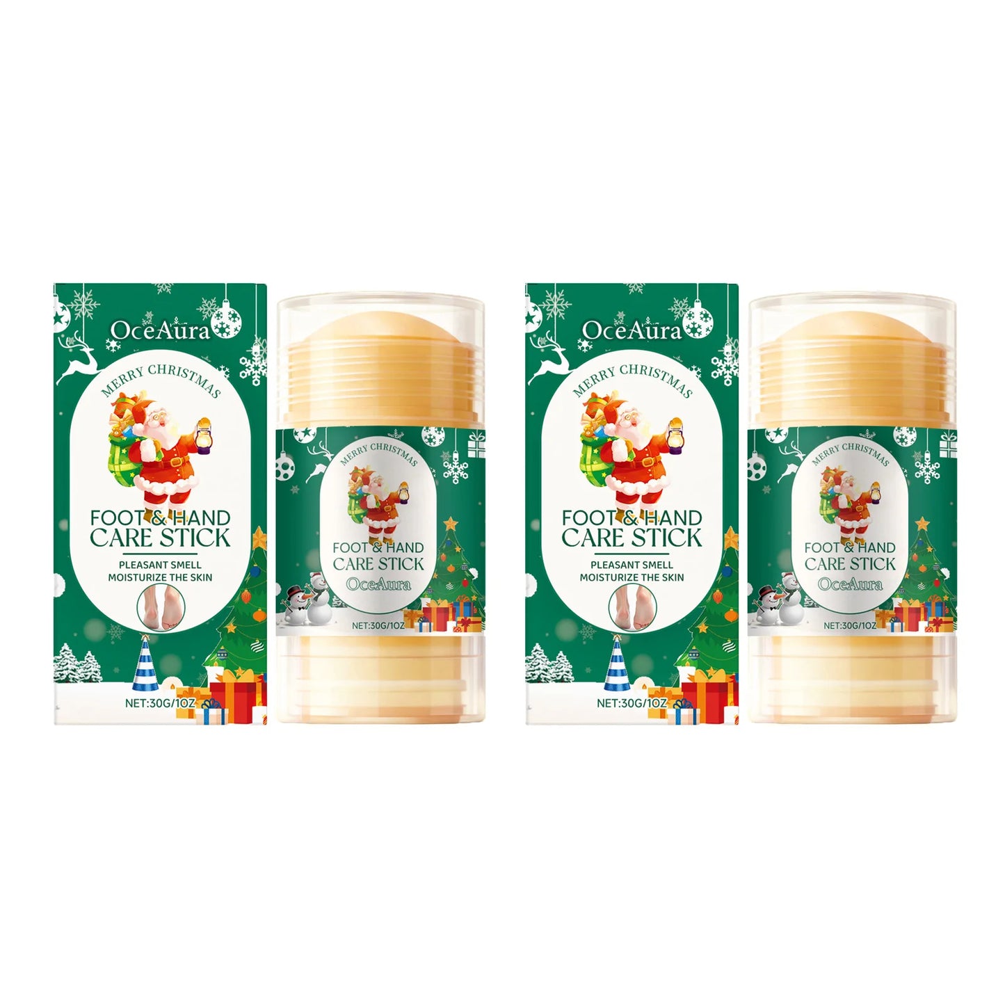 Christmas Urea Hand Foot Care Stick Moisturizing Balm for Dry Cracked Heels Elbows & Knees Gentle Exfoliation Softening Skin Peaceful Pleasures Health and Wellness 2Pcs-A