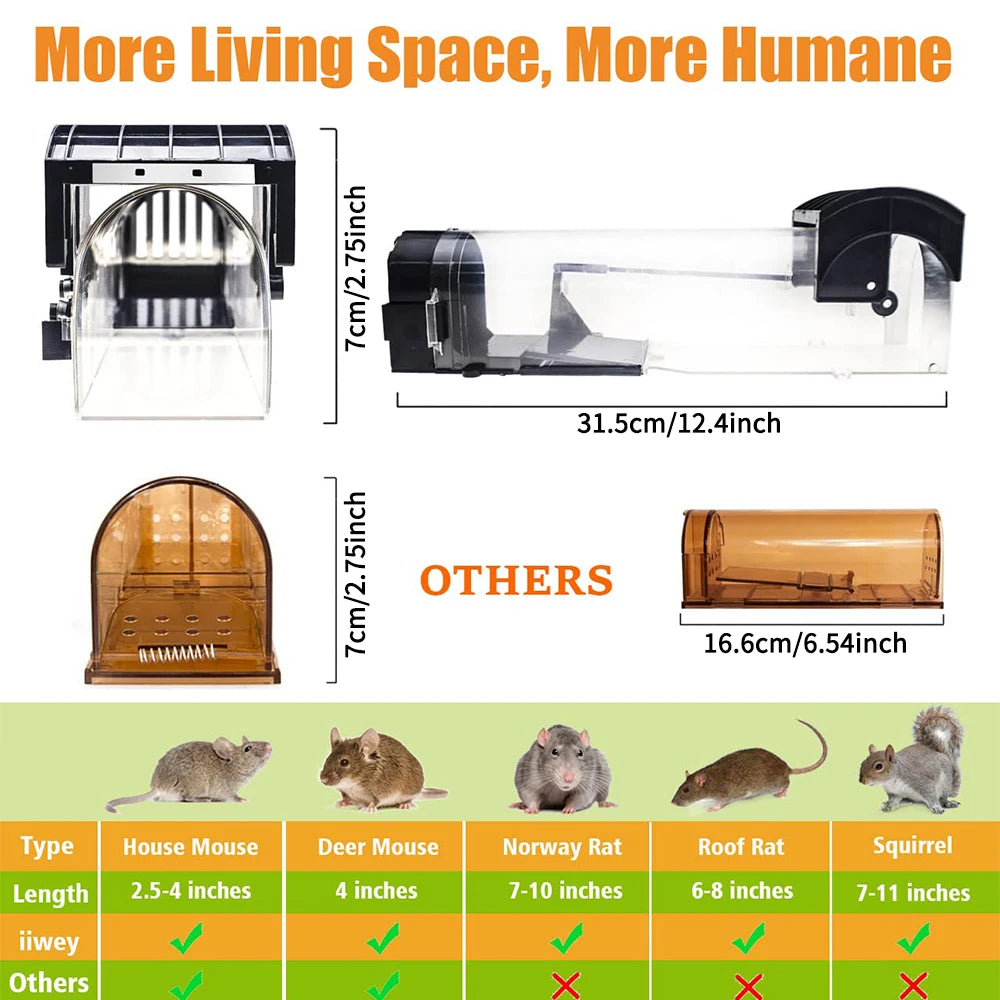 Safe Firm Humane Reusable Plastic Rodents Trap Household Mouse Catcher Smart Self-locking Mousetrap for Indoor Outdoor Garden Peaceful Pleasures Health and Wellness