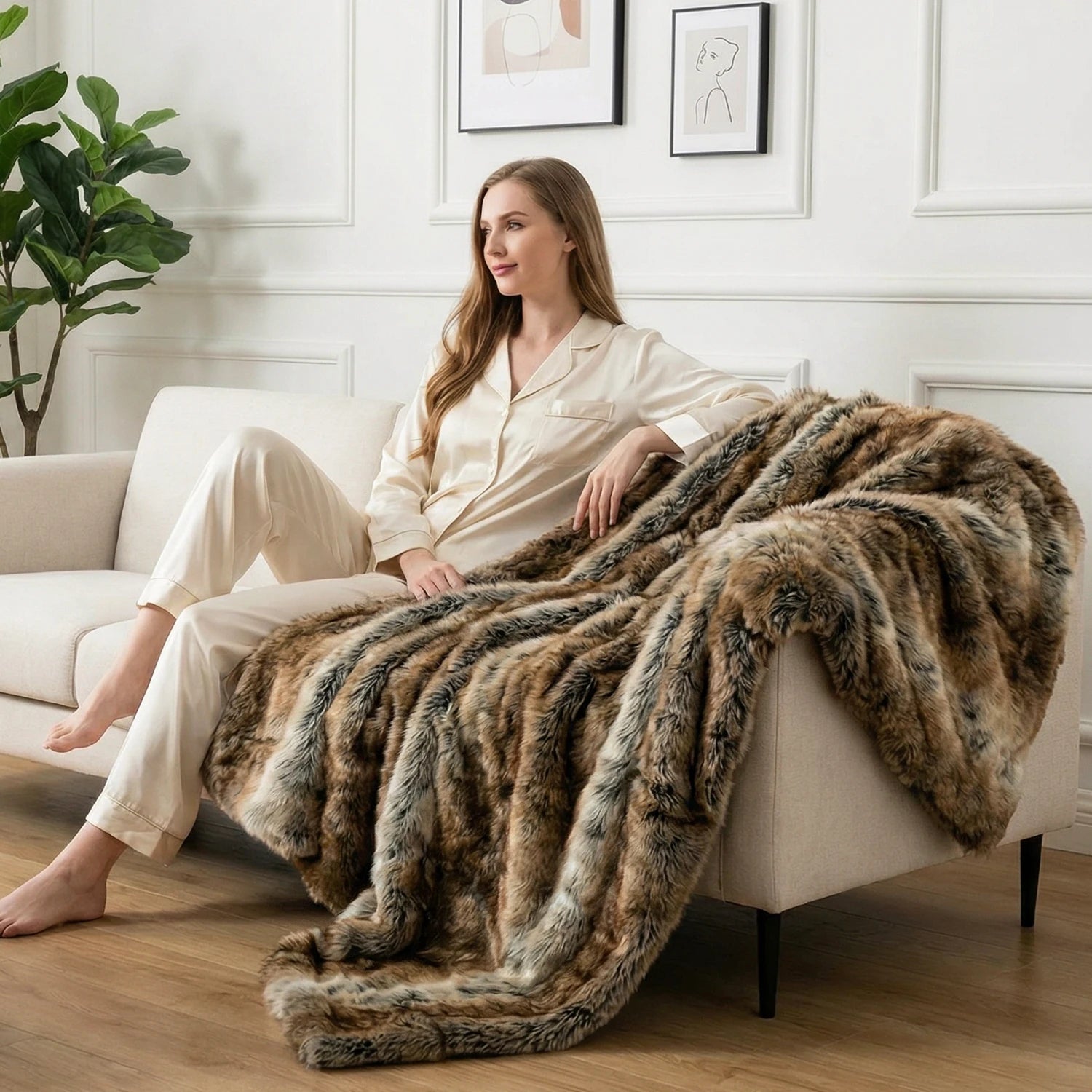 Battilo Faux Fur Blanket Luxury Fluffy Plaid Throw Blanket Winter Thick Warm Sofa Blanket Plush Fur Throws for Bed Bedroom Decor Peaceful Pleasures Health and Wellness