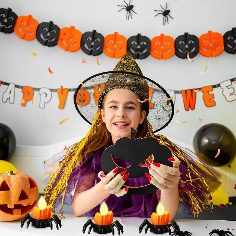 Halloween Spider LED Tea Lights – Flameless Battery Candle Holders