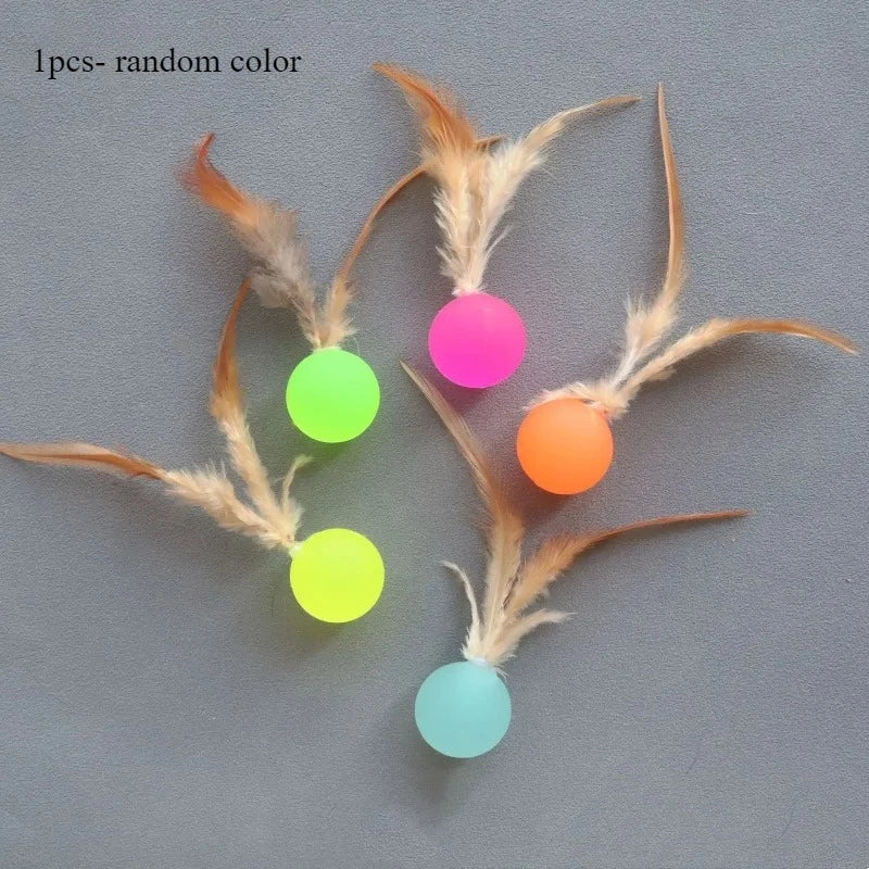 Interactive Feather Elastic Ball Toy for Cats & Dogs Interactive Pet Toy Peaceful Pleasures Health and Wellness 1pcs- random color