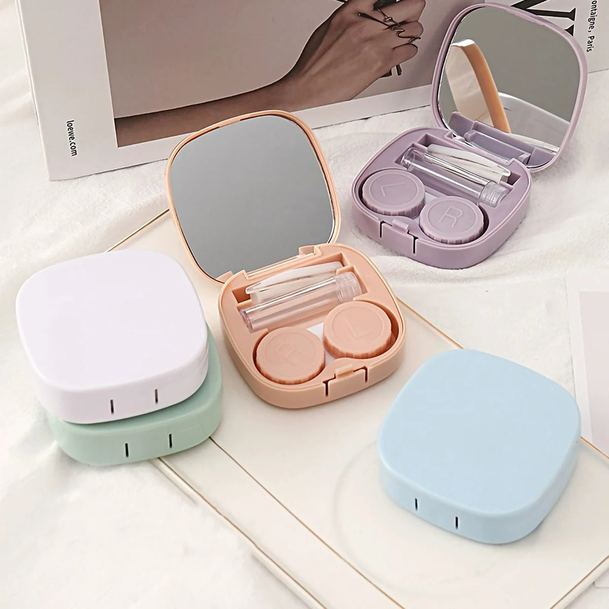 Simple macaroon contact lens box Cosmetic Contact Lenses box portable compact high value storage box, practical and simple Peaceful Pleasures Health and Wellness