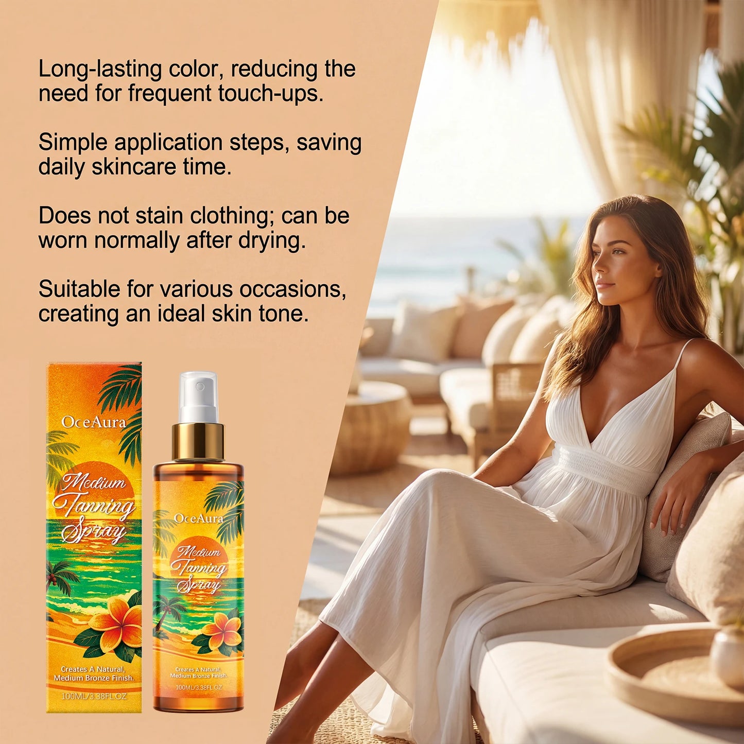 OceAura Self Tanning Spray – DHA Sunless Tanner Body & Face Peaceful Pleasures Health and Wellness
