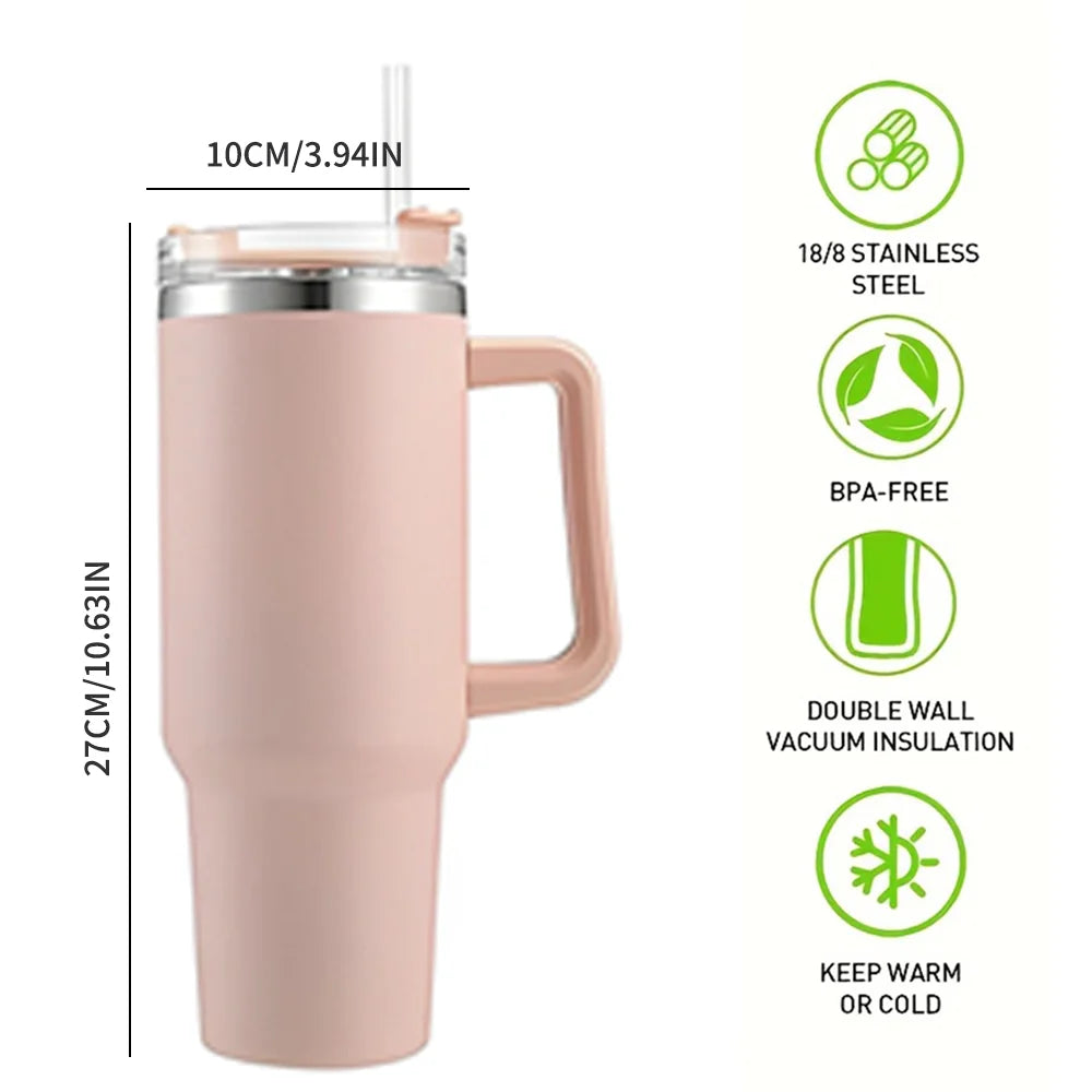 40oz Insulated Stainless Steel Tumbler with Handle & Straw Lid