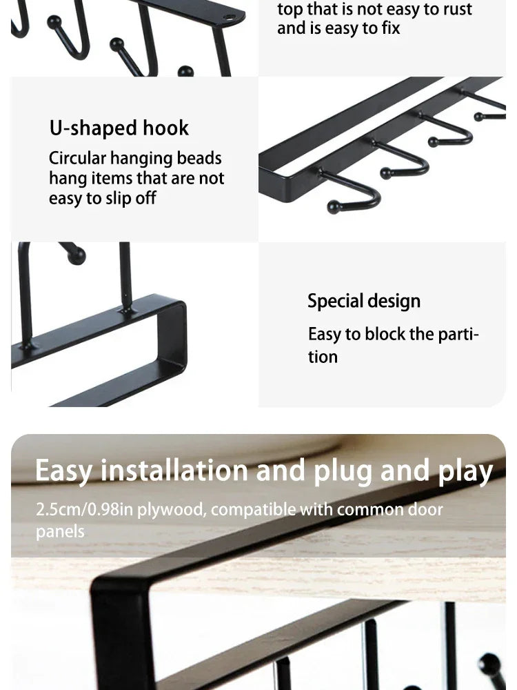 1pc Kitchen Shelf Storage Clothes Hanging Organizer Cup Holder Glass Mug Holder 6 Hooks Storage Rack 2030 Peaceful Pleasures Health and Wellness