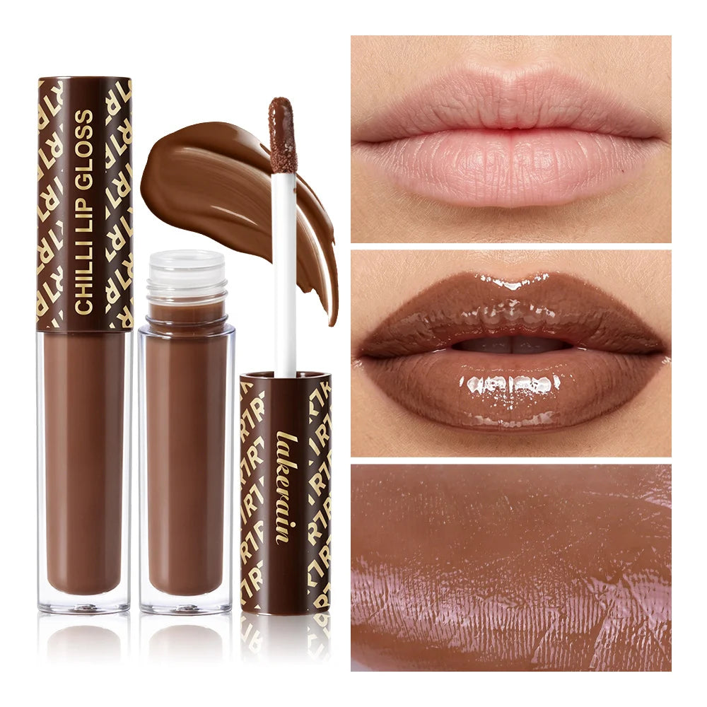 Chocolate Chilli Lip Gloss Lip Gloss Instant Plump Lips Mirror Gloss Finish Moisturizing Non-drying Lip Plumper Lipstick Makeup Peaceful Pleasures Health and Wellness