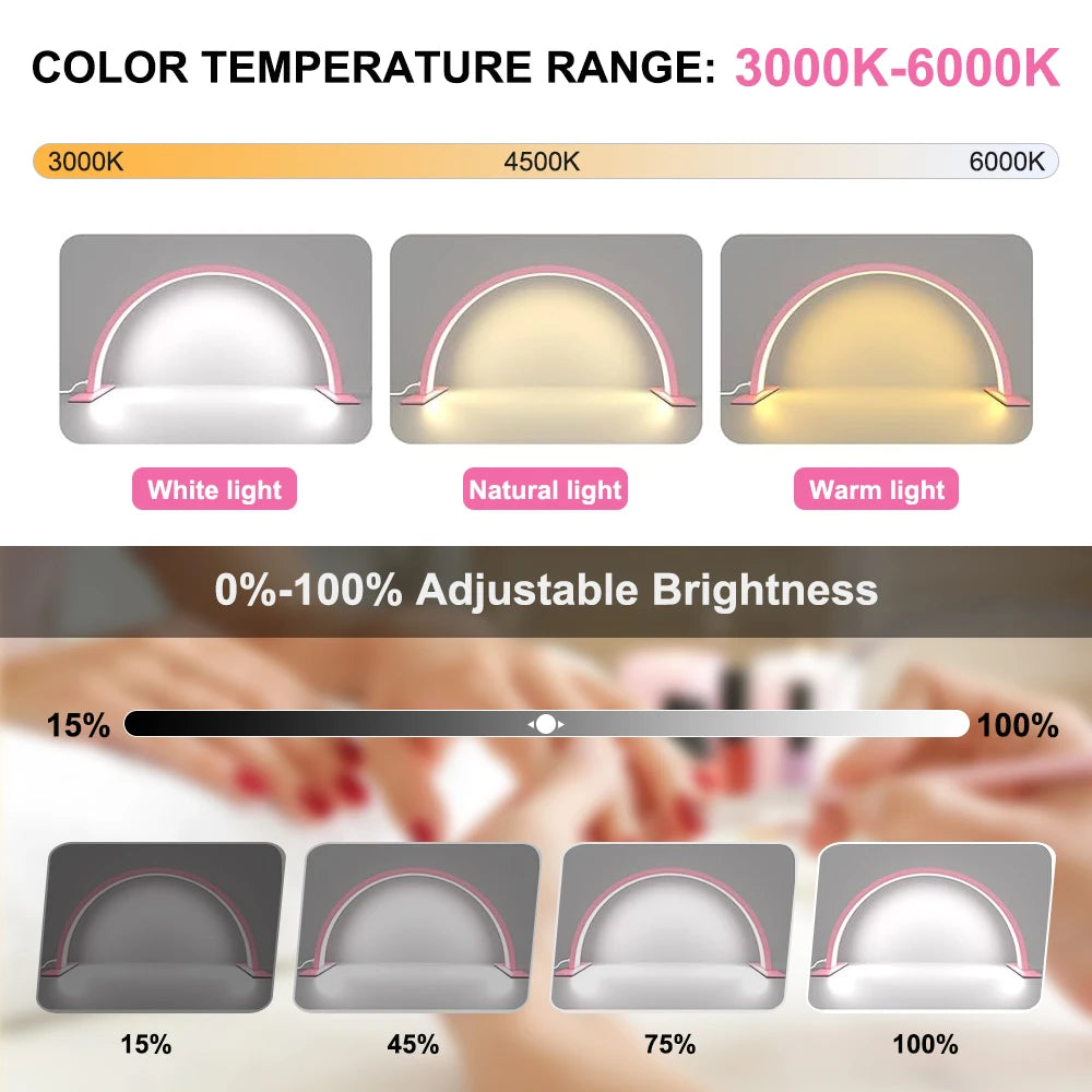 55cm 75cm Half Moon Light Half Moon Nail Desk Lamp with remote mobile phone clip for Eyelash Extension Nail Lash Tattoo Skincare Peaceful Pleasures Health and Wellness