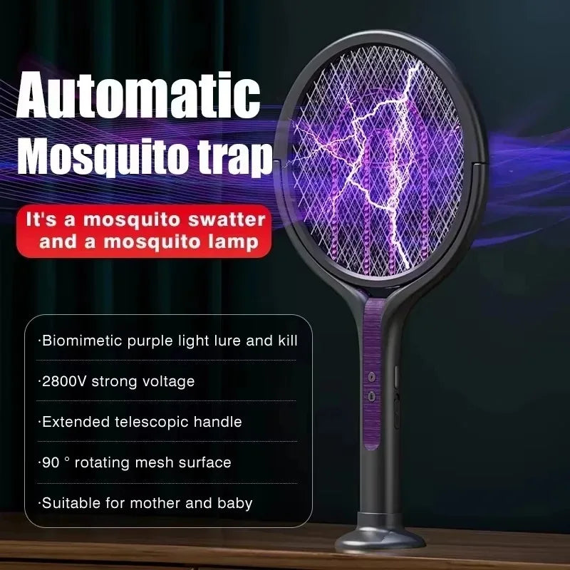 2-in-1 Electric Mosquito Swatter with LED Lamp | USB Rechargeable