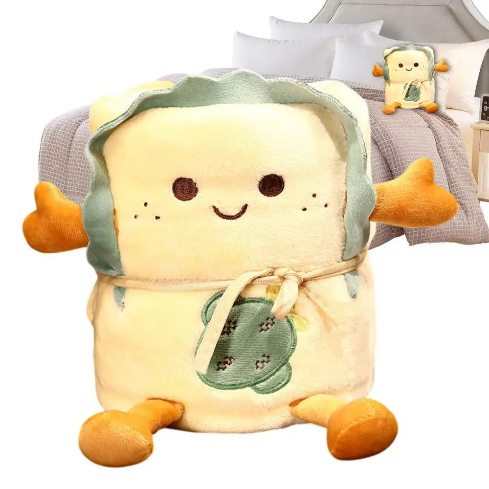 2-in-1 Cartoon Plush Pillow Blanket | Soft Kids Travel Throw