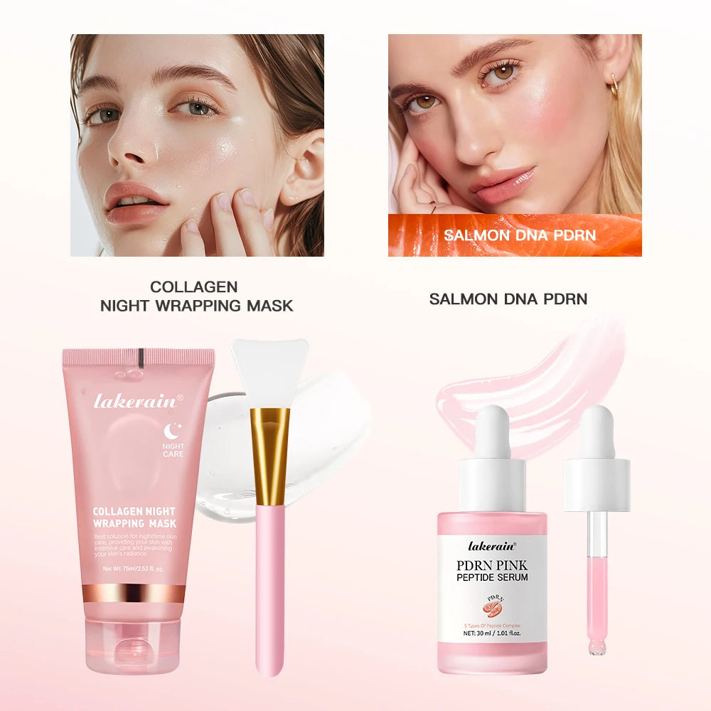Collagen Wrapping Mask &Salmon DNA PDRN Pink Peptide Serum Pink Glow Serum Remove Skin Darkness Moisturizing Firming Korean Skin Peaceful Pleasures Health and Wellness mask Salmon DNA PDRN