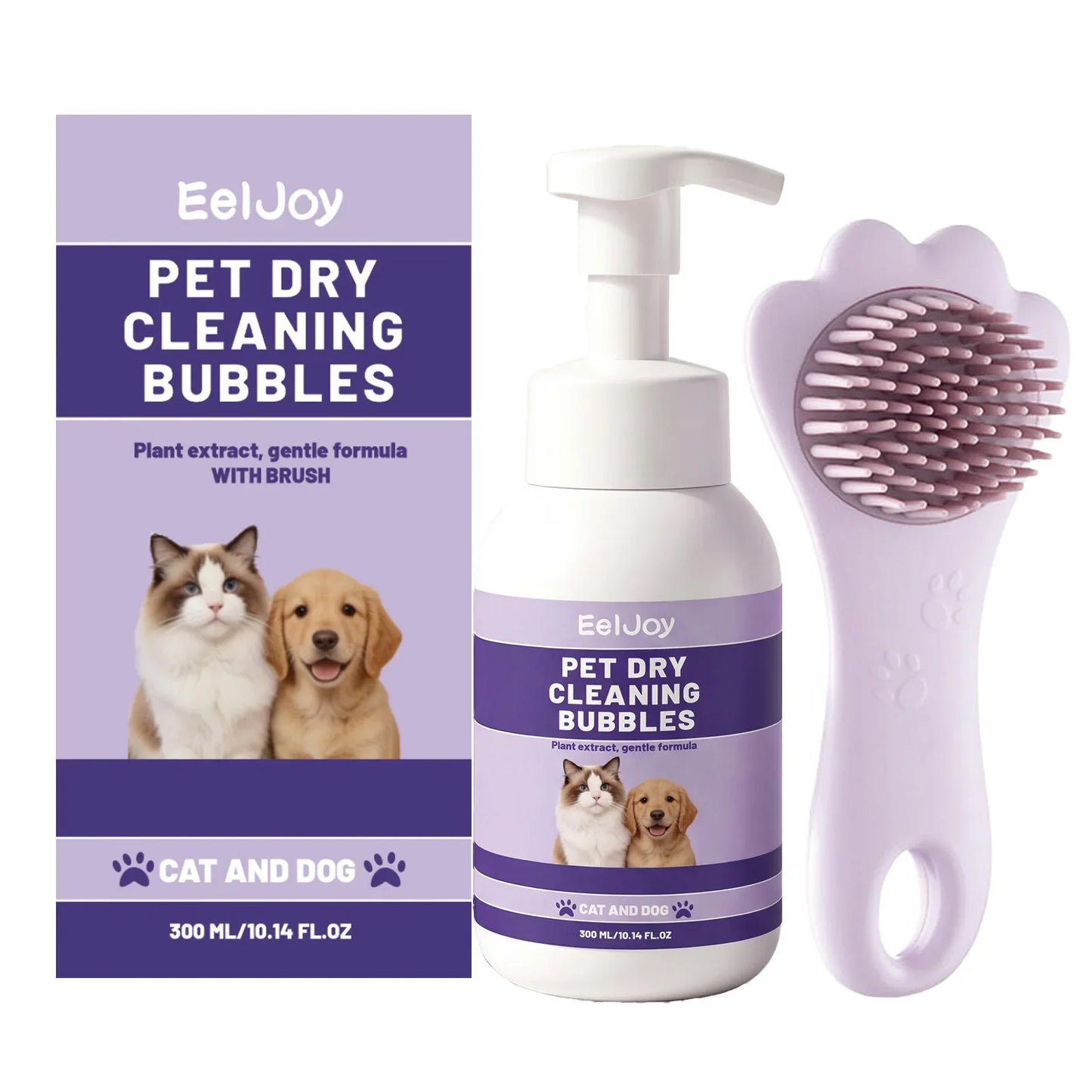 EelJoy No-Rinse Pet Dry Shampoo Foam + Brush 300ml
