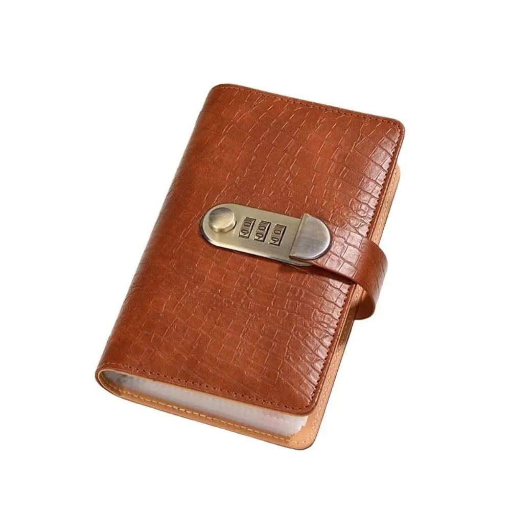 PU Leather Money Savings Challenge Binder with Password Lock Solid Color Budget Bill Organizer Double-sided Card Slot Clear View Peaceful Pleasures Health and Wellness Dark Brown
