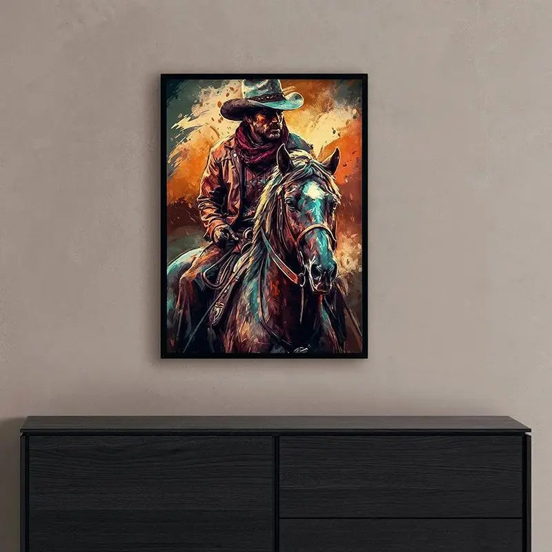 Impressionist Cowboy & Horse Canvas Wall Art | Wild West Print