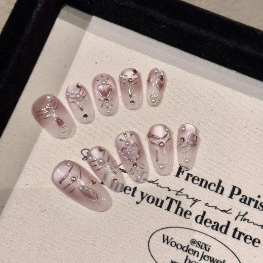 Korean Press-On Nails | Pink Cat Eye Rabbit Design – YADORNOS Press-On Nail Set Peaceful Pleasures Health and Wellness