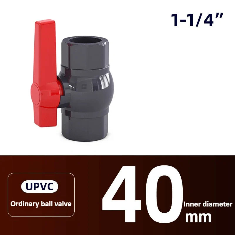 PVC Ball Valve DN15–DN50 Long Handle Dark Gray Pipe Fitting