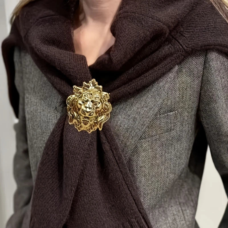 Lion Head Statement Brooch | Copper Metal Fashion Pin