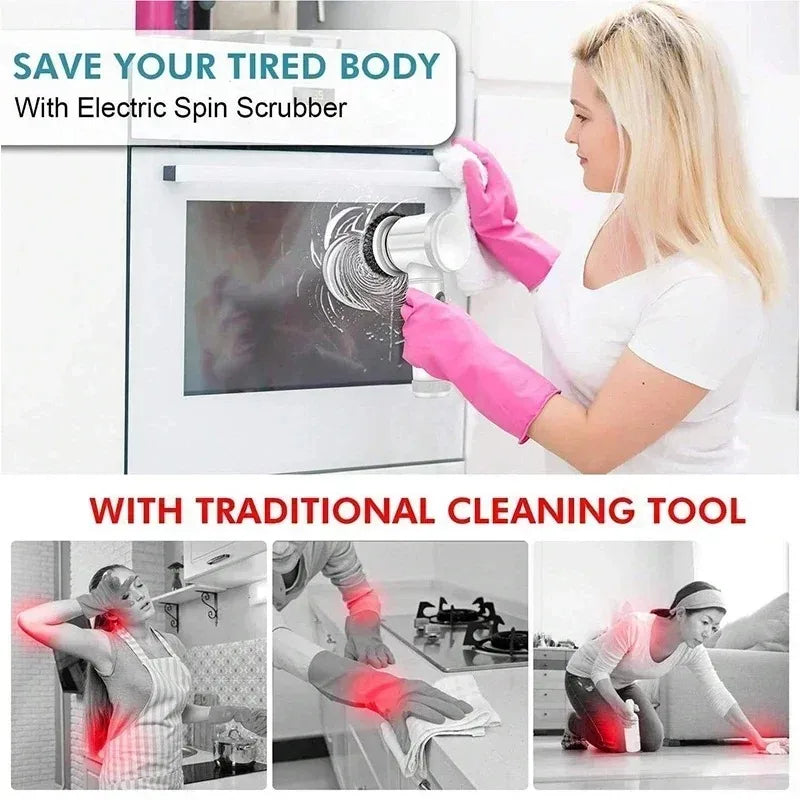 5-in-1 Electric Power Spin Scrubber Brush with 5 Heads for Bathroom Sink Bathtub Tile Shower Cleaning Peaceful Pleasures Health and Wellness