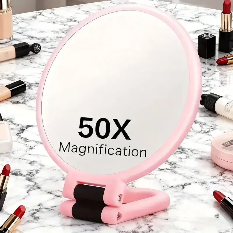 Dual-Sided 1X/50X Magnifying Makeup Mirror | Portable Handheld