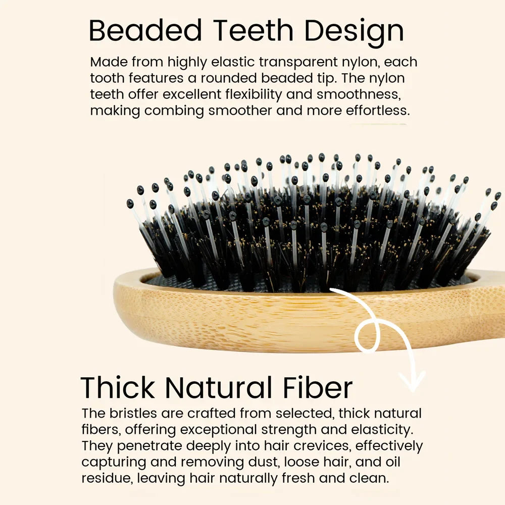 Bamboo Hair Brush with Boar Bristles – Detangle & Shine