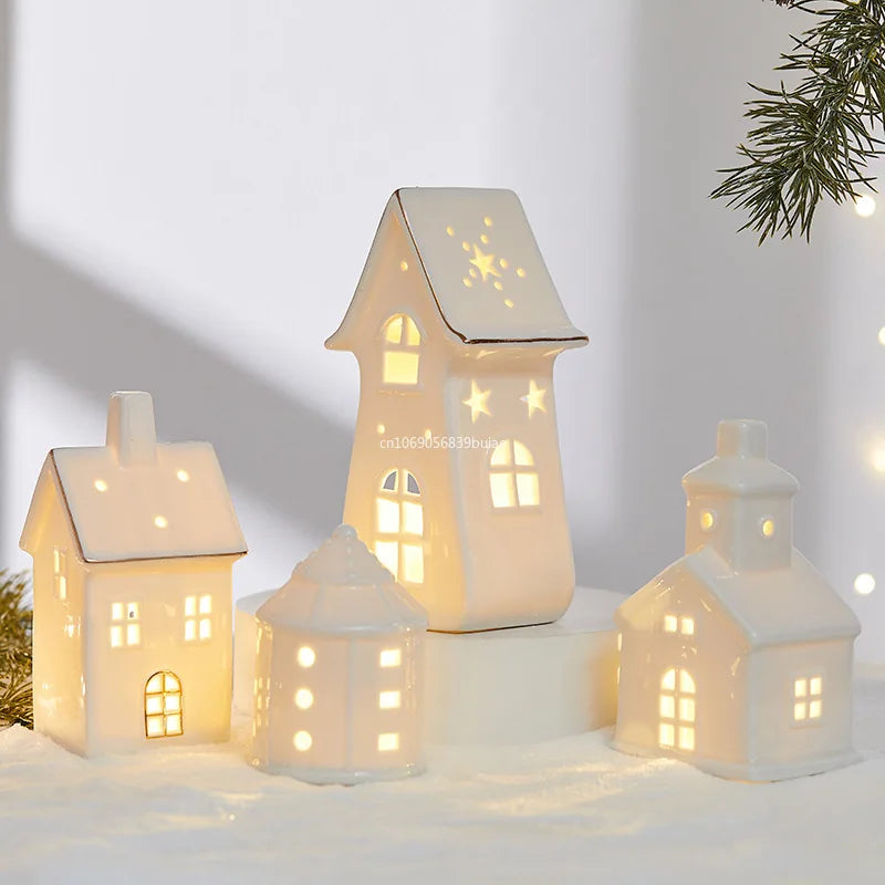 Ceramic Creative Ornaments Small Houses Christmas Decorations Christmas Glowing Snow Houses Home Furnishings INS Ornaments Decor Peaceful Pleasures Health and Wellness
