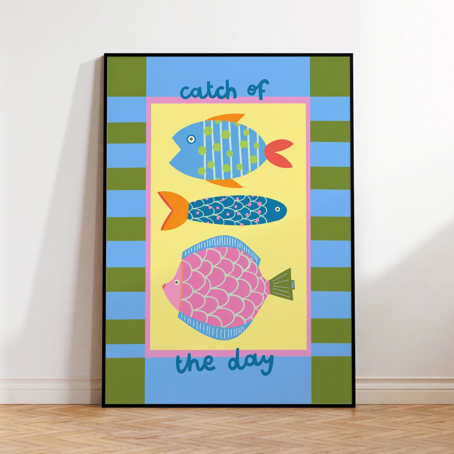 Modern Catch Of The Day With Funny Fishes Wall Art Print Canvas Painting Poster Picture For Living Room,Bedroom Home Decor Peaceful Pleasures Health and Wellness