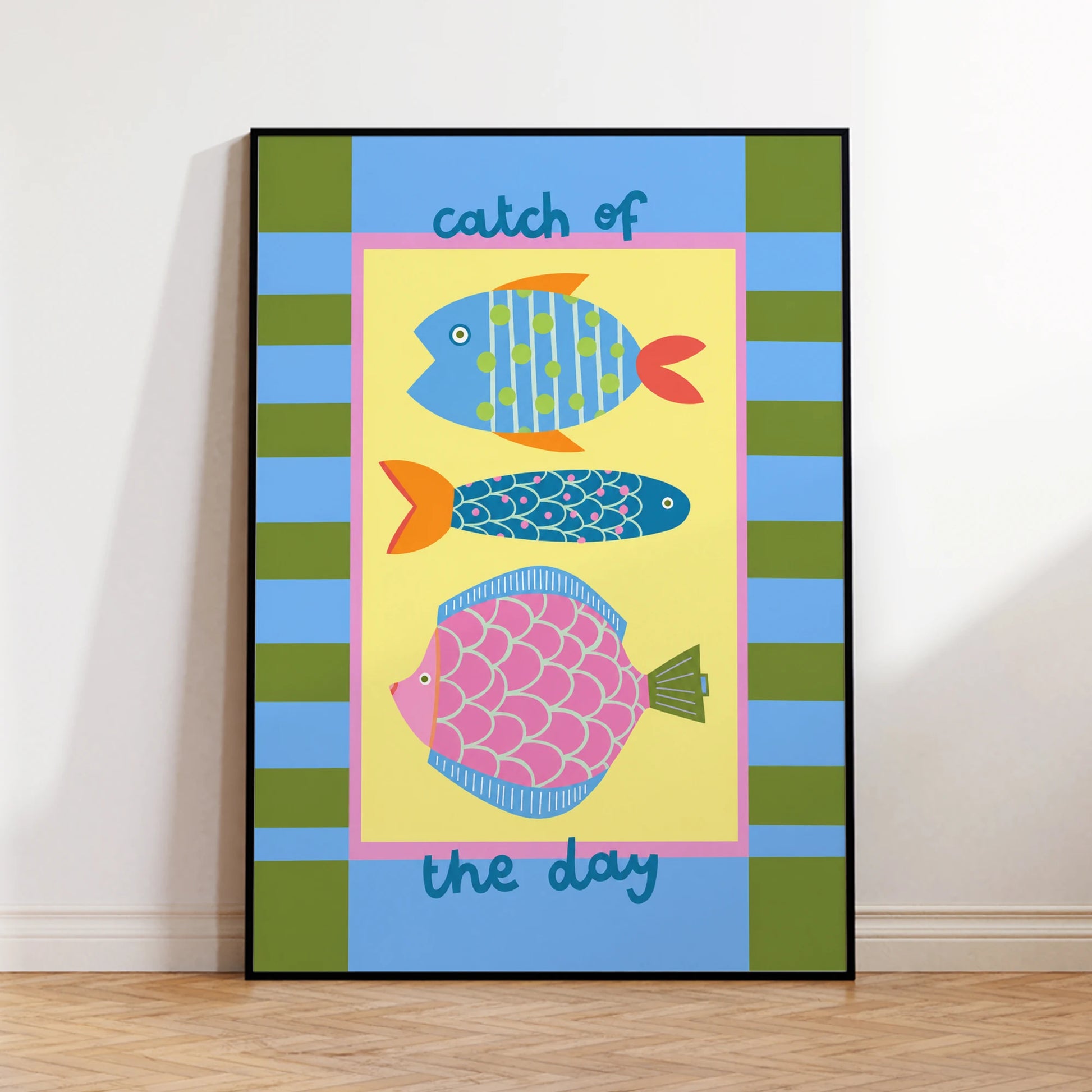 Modern Catch Of The Day With Funny Fishes Wall Art Print Canvas Painting Poster Picture For Living Room,Bedroom Home Decor Peaceful Pleasures Health and Wellness