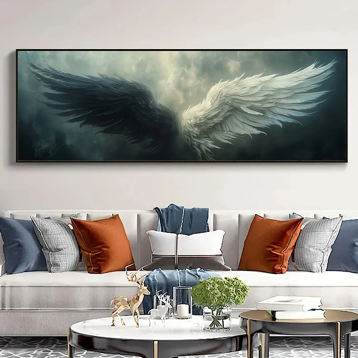 Retro Angel Wings Canvas Print | Black & White Wall Art Poster Canvas Wall Art Peaceful Pleasures Health and Wellness ZLH3487 20x60cm Unframed