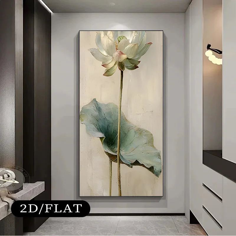 2D Flat, Elegant Lotus Flower Frameless Canvas Painting, Large Size for Living Room, Bedroom, Study. Simple Wall Decoration. Peaceful Pleasures Health and Wellness