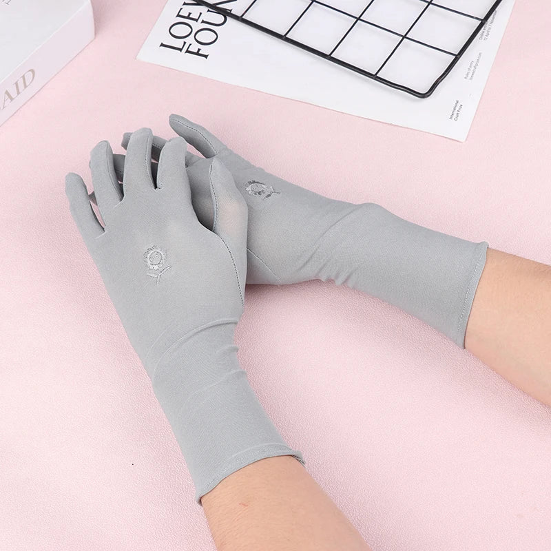31cm Medium Long Embroidered Gloves Women Sunscreen Driving Gloves Stretch Anti-UV Breathable Glove Spring Summer Thin Gloves Peaceful Pleasures Health and Wellness