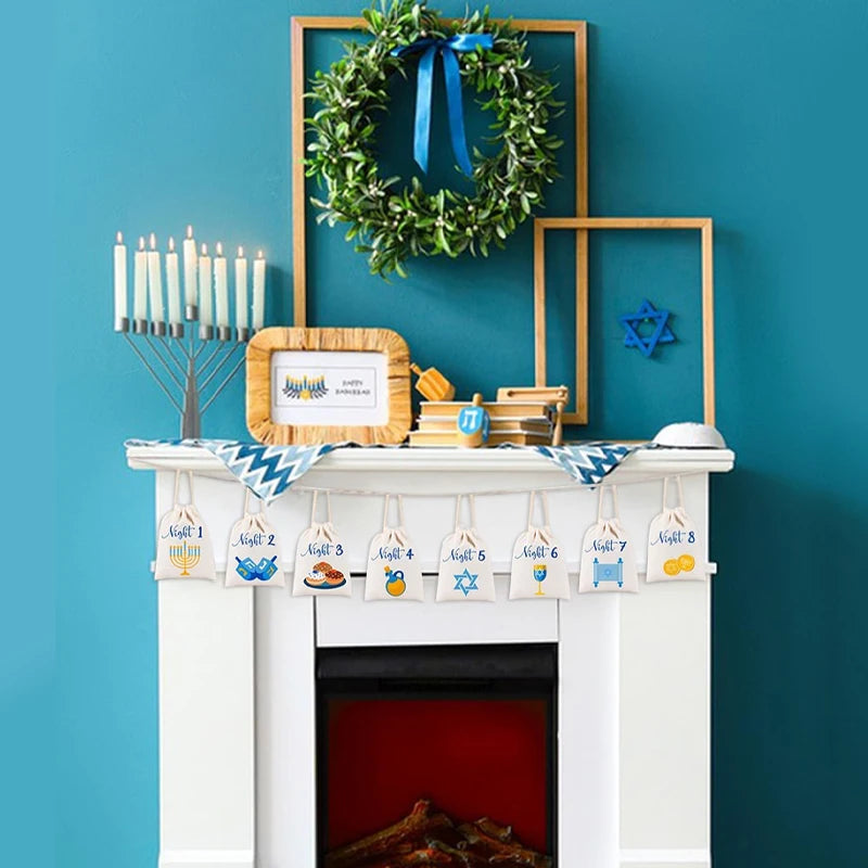 8-Night Hanukkah Countdown Advent Calendar Drawstring Gift Bags Holiday Gift Bags Peaceful Pleasures Health and Wellness