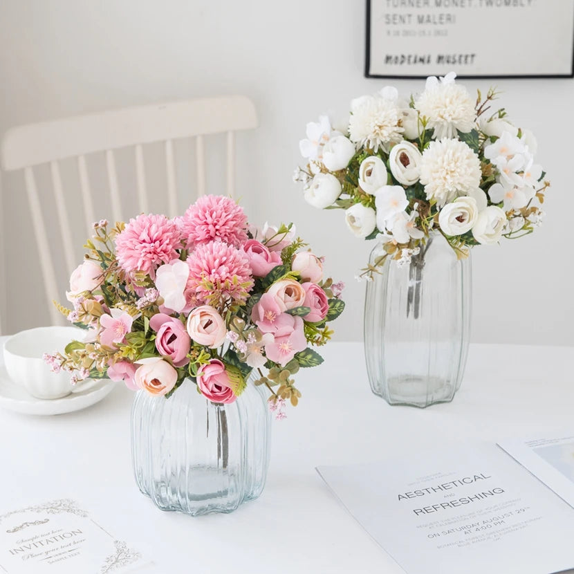 Silk Tea Rose Bud Bouquet | Artificial Flowers for Home & Wedding