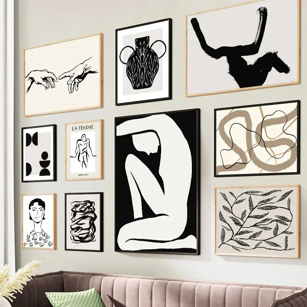 1pc frameless Canvas painting Black White Minimalist Girl Body Bohemian Flower Vase Poster Print Canvas Painting Abstract Wal Peaceful Pleasures Health and Wellness