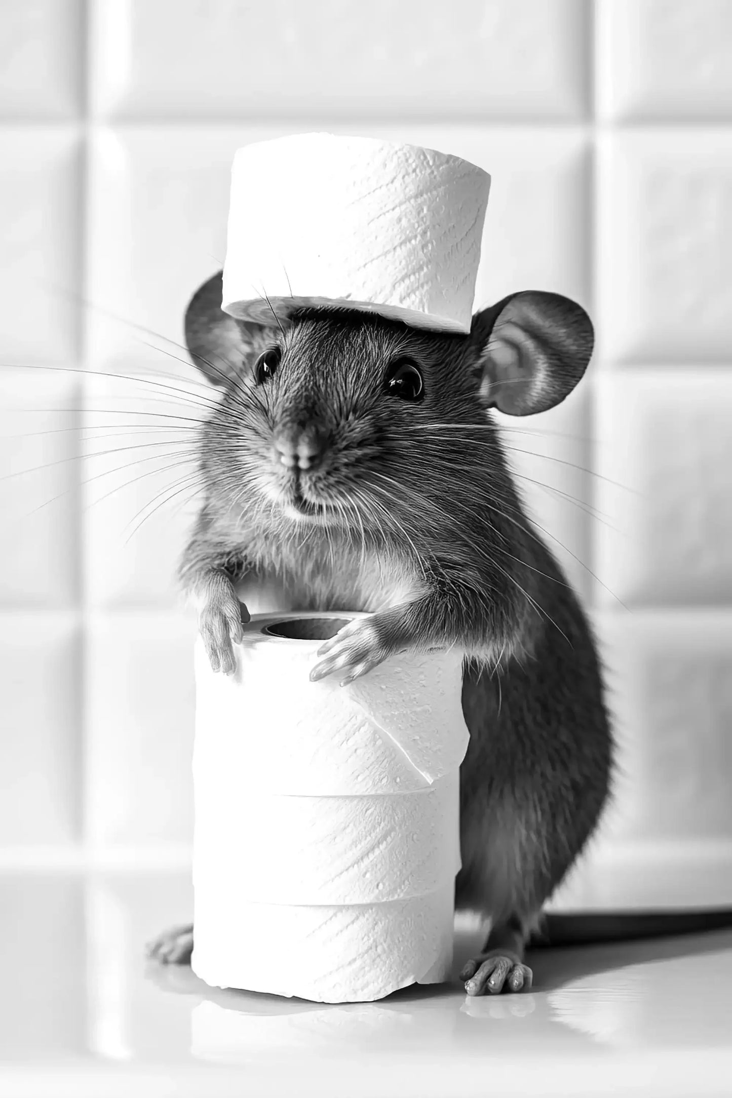 Black & White Cute Animal Toilet Paper Canvas Wall Art Poster