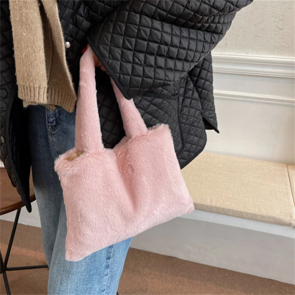 Soft Faux Fur Shoulder Bag Versatile Cute Tote Bag with Purses Female Handbags Women Fluffy Stylish Crossbody Small Square Bag Peaceful Pleasures Health and Wellness