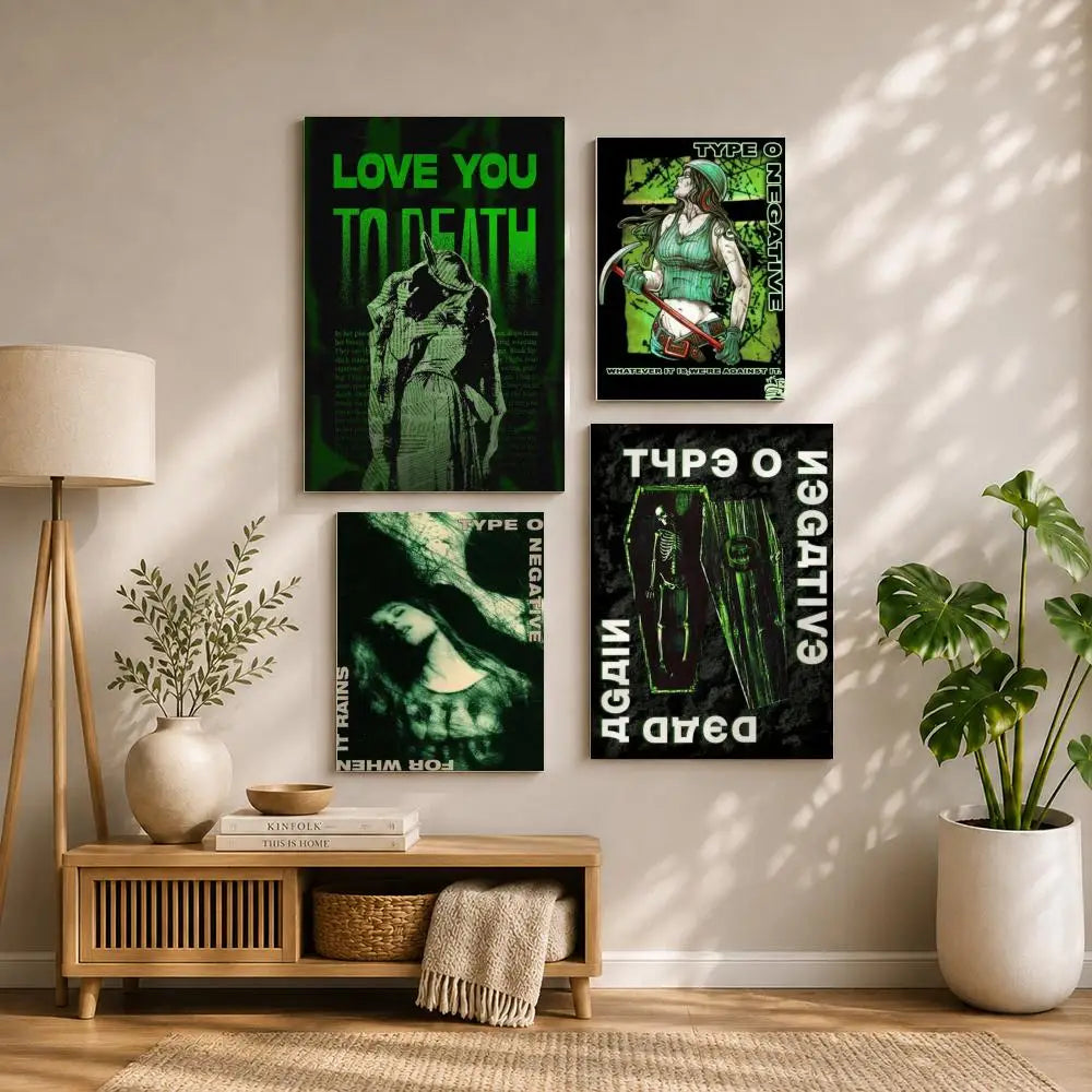 Band T-Type O NegativeS Poster HD Self Adhesive Waterproof Wall Art Ideal for Home Office Dorm Bedroom Great Gift Peaceful Pleasures Health and Wellness