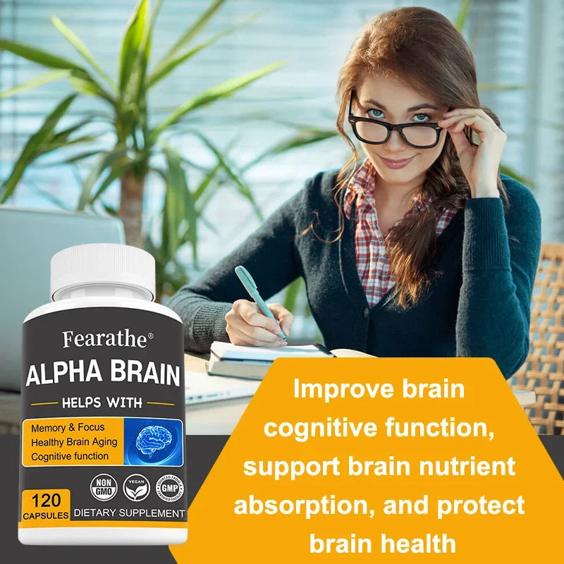 Alpha Brain Nootropics Brain Supplement for Men and Women - Memory, Mental Clarity & Cognition with Vitamin B6, Focus Capsules Peaceful Pleasures Health and Wellness